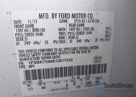 2014 Ford Explorer Xlt из США, поврежденный, VIN 1FM5K7D88EGB17022